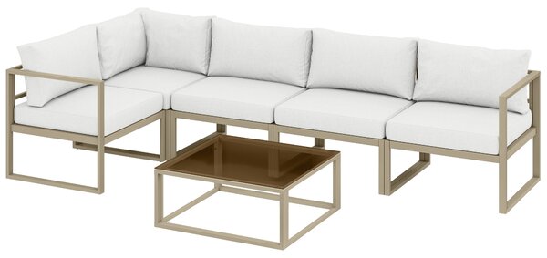 Outsunny 6 Seater Aluminium Garden Furniture Set, Garden Sofa Set with Thick Cushions for Patio and Balcony, Outdoor, White