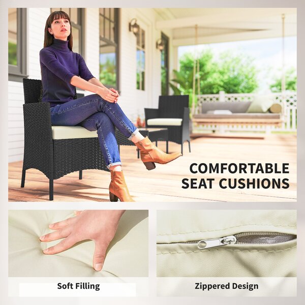 Outsunny 4 Piece Rattan Garden Furniture Sofa Set with Loveseat, Armchairs, Glass-Top Coffee Table and Cushions, Cream White