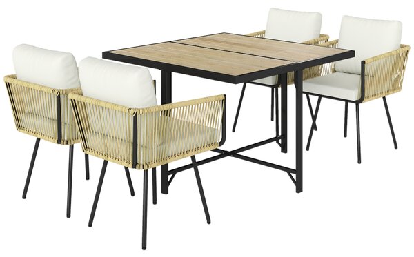 Outsunny 5 Piece Garden Furniture Set, Garden Dining Set with Wood-Plastic Table and 4 Stackable Chairs, Beige