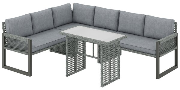 Outsunny 6 Seater Rattan Garden Furniture Set with 3 Loveseats, Table, Patio Rattan Furniture Corner Sofa Set, Grey