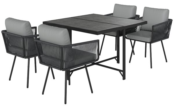 Outsunny 5 Piece Garden Furniture Set, Garden Dining Set with Wood-Plastic Table and 4 Stackable Chairs, Light Grey