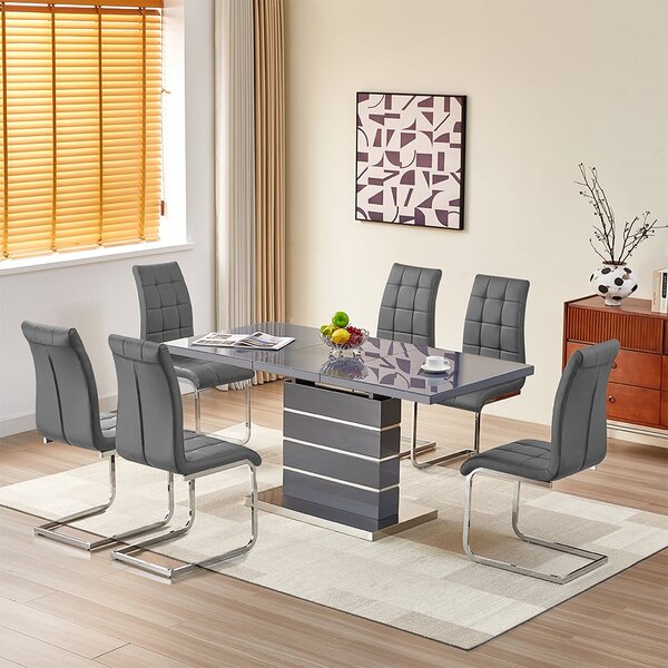 Parini Extending Grey High Gloss Dining Table 6 Paris Grey Chairs