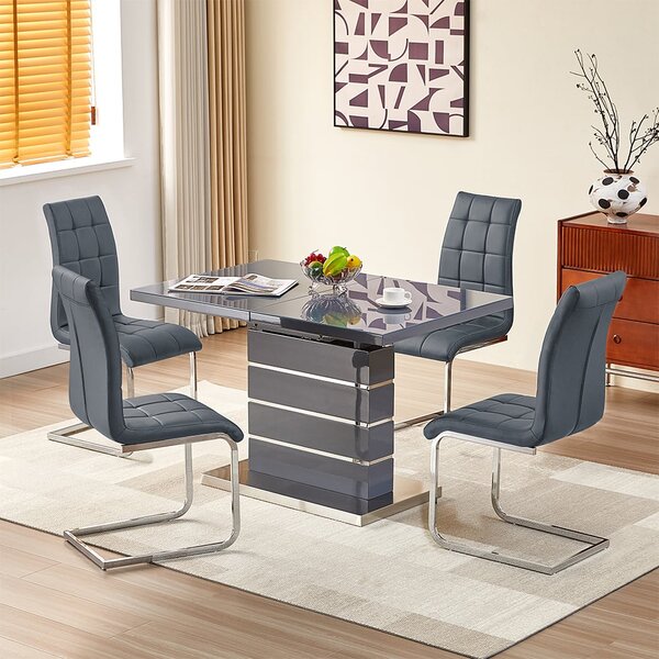 Parini Extending Grey High Gloss Dining Table 4 Paris Grey Chairs