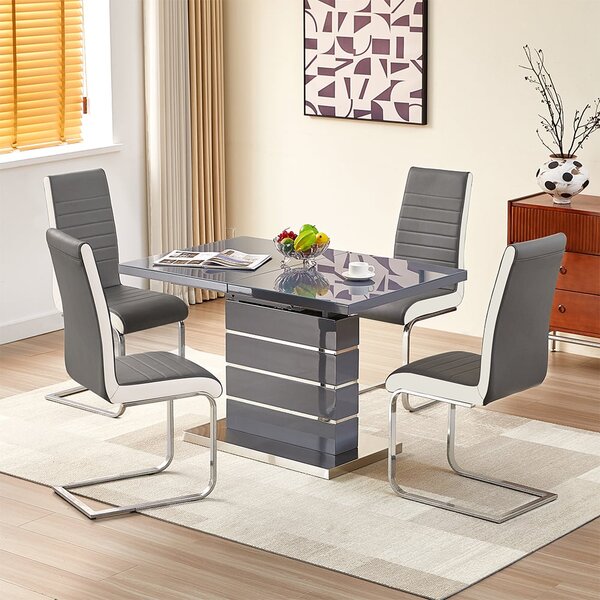 Parini Extending Grey High Gloss Dining Table 4 Symphony Grey Chairs
