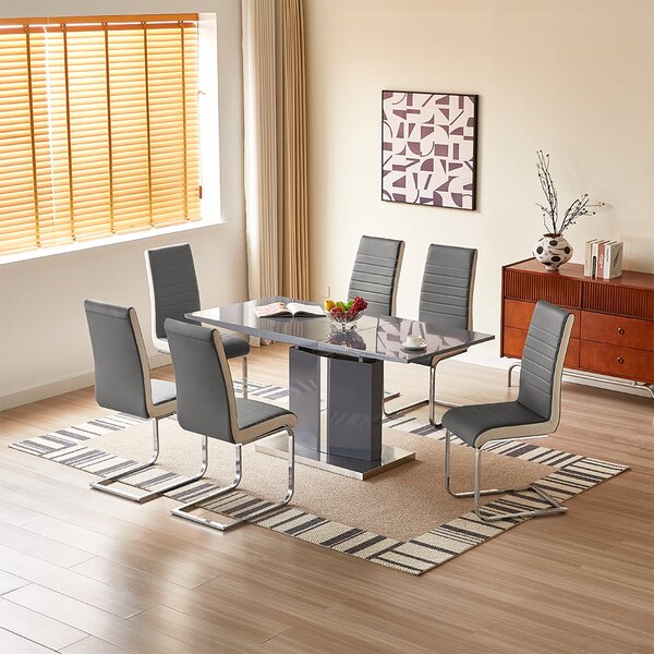 Belmonte Grey Extending Dining Table Small 6 Symphony Grey Chairs