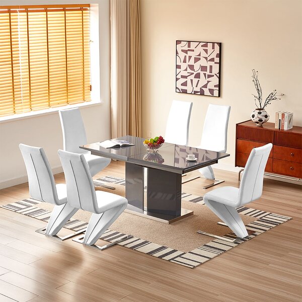 Belmonte Grey Extending Dining Table Large 6 Demi Z White Chairs