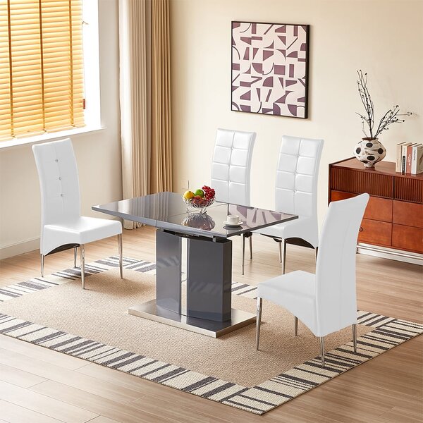 Belmonte Grey Extending Dining Table Small 4 Vesta White Chairs