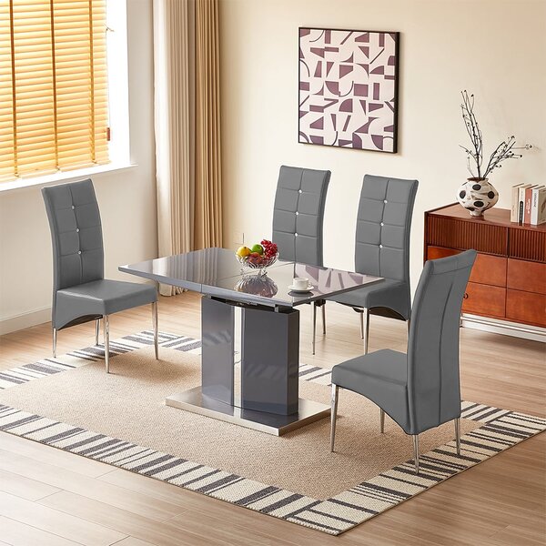 Belmonte Grey Extending Dining Table Small 4 Vesta Grey Chairs