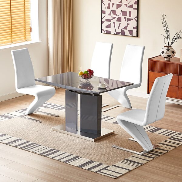 Belmonte Grey Extending Dining Table Small 4 Demi Z White Chairs
