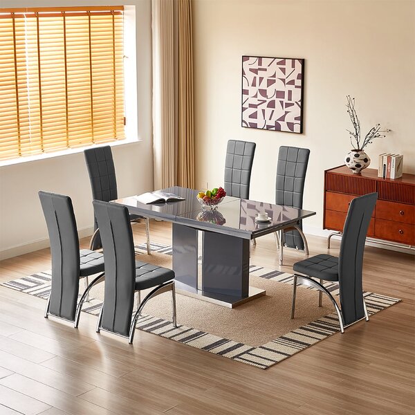Belmonte Grey Extending Dining Table Large 6 Ravenna Grey Chairs