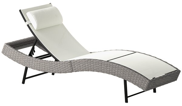 Outsunny Rattan Sun Lounger, Garden Recliner with 5 Position Adjustable Back, S Shaped Texteline Seat, Headrest, Cream White
