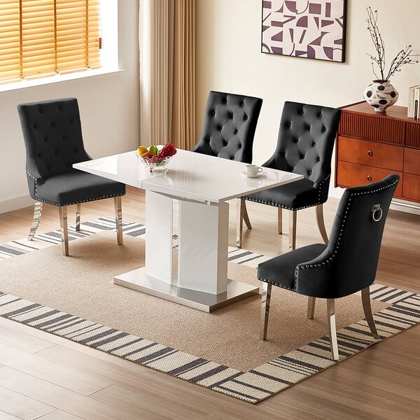 Belmonte White Gloss Extending Dining Table 4 Imperial Black Chairs