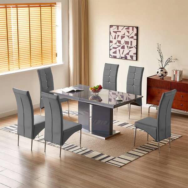 Belmonte Grey Extending Dining Table Large 6 Vesta Grey Chairs