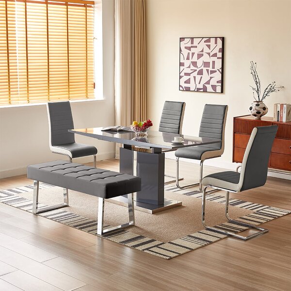 Belmonte Grey Dining Table Small 4 Symphony Grey Chairs Bench