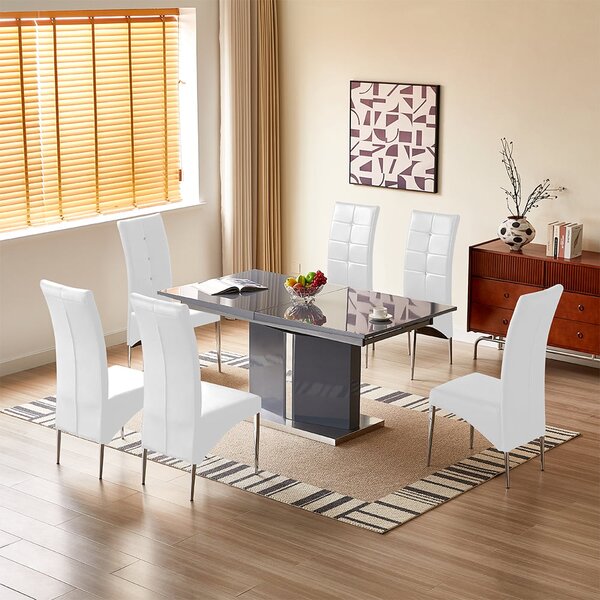 Belmonte Grey Extending Dining Table Large 6 Vesta White Chairs