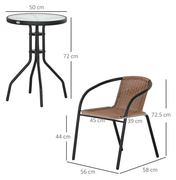 Outsunny 3 Pieces Rattan Bistro Set - Brown