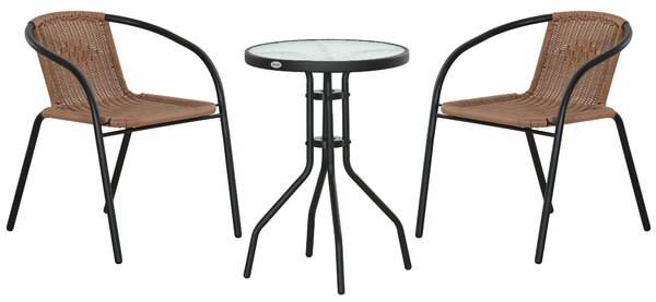 Outsunny 3 Pieces Rattan Bistro Set - Brown
