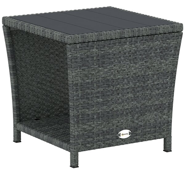 Outsunny Side Table 2-Tier Outdoor Coffee Table with Storage Shelf PS Wood Slat Top/Grey