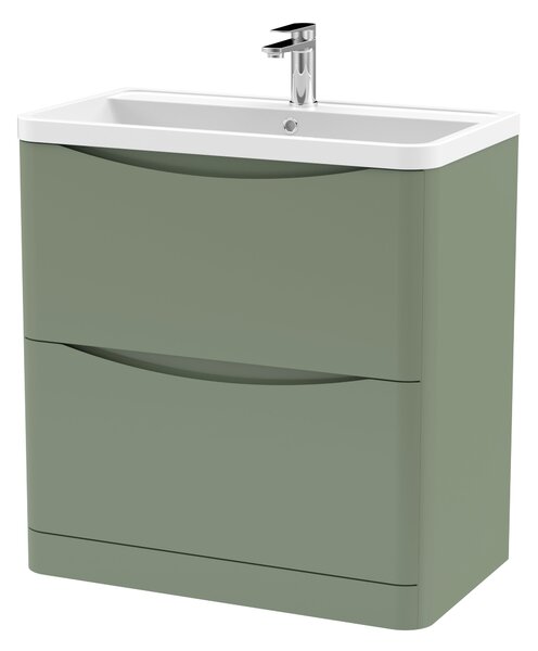 Lunar Floor Standing 2 Drawer Vanity Unit with Polymarble Basin Satin Green