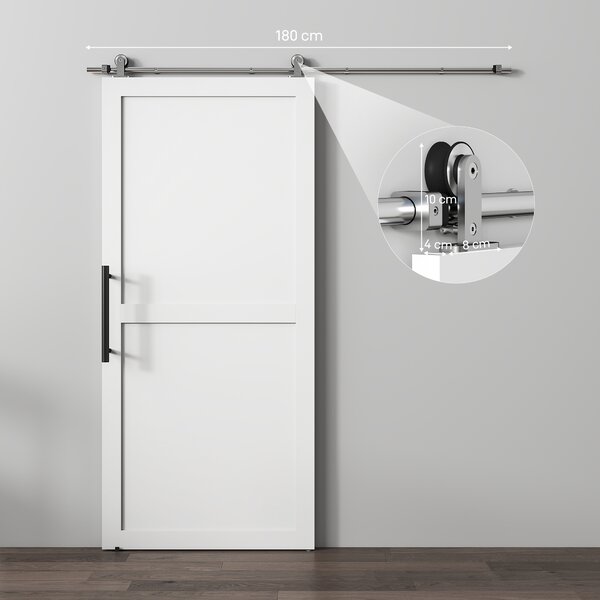 HOMCOM Sliding Door Hardware Kit Smooth Quiet 304 Stainless Steel for 180cm Track Sliver Tone