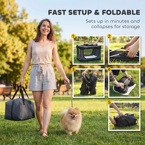 PawHut Soft Dog Crate Pet Travel Crate 60 x 42 x 43 cm with Removable Pad Mesh Window Army Green