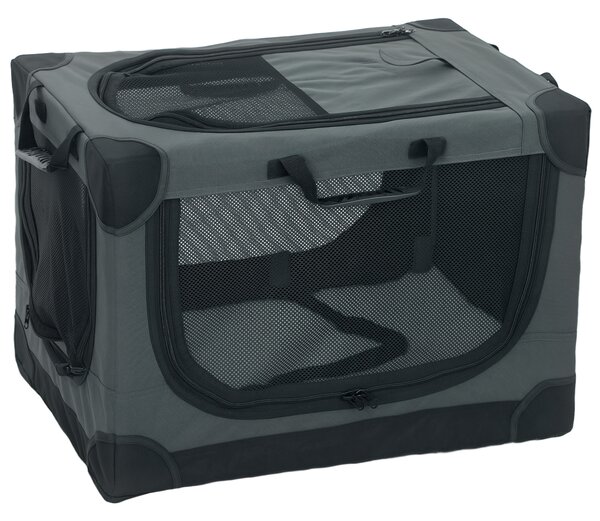 PawHut Soft Dog Crate Pet Travel Crate 60 x 42 x 43 cm with Removable Pad Mesh Window Army Green