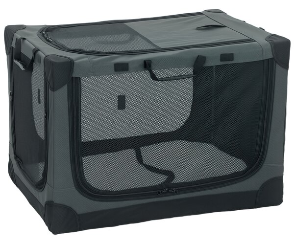 PawHut Soft Dog Crate Pet Travel Crate 76 x 54 x 54 cm with Removable Pad Mesh Window Army Green