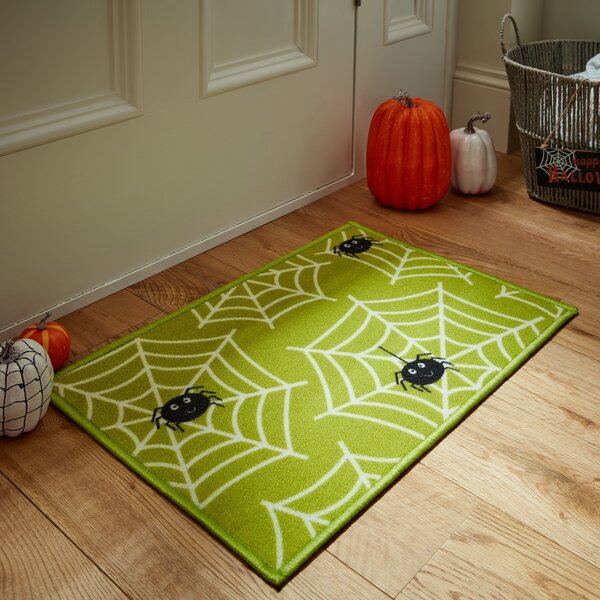 Spider Web Washable Doormat Green