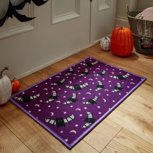 Washable Bat Doormat Purple