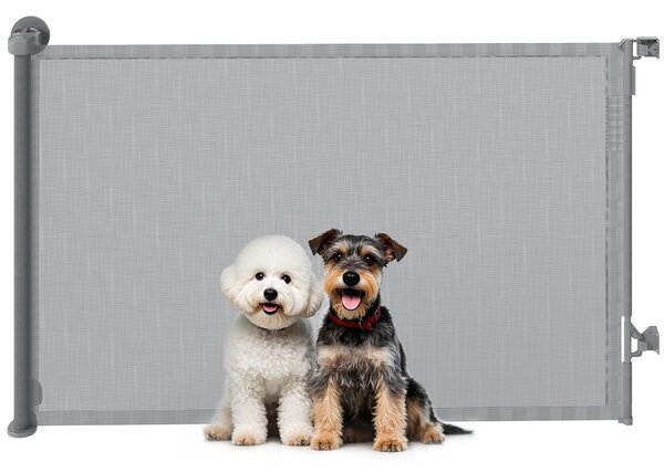 PawHut Retractable Dog Gate, Extends to 140 cm Wide & 93 cm Tall, Mesh Pet Gate with Single Hand Operation, for Stairs Doorways