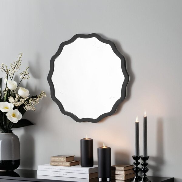 Yearn Wavy Round Wall Mirror Black