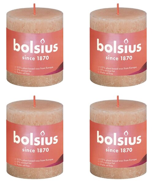 Bolsius Rustic Pillar Candles Shine 4 pcs 80x68 mm Misty Pink