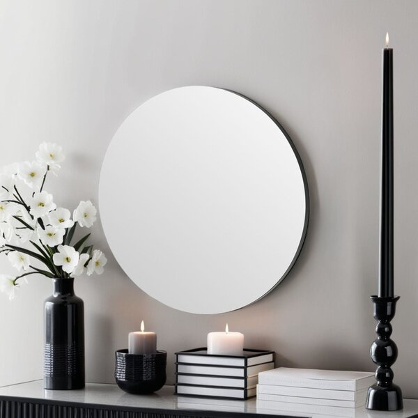 Yearn Simple Round Wall Mirror Black