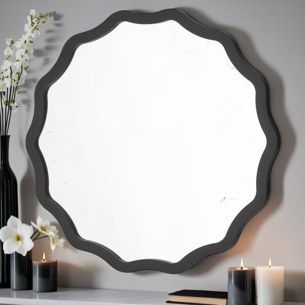 Yearn Wavy Round Wall Mirror Black