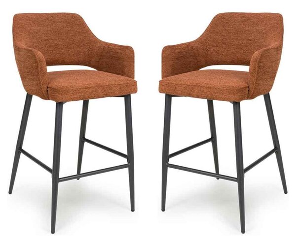 Tipton Rust Fabric Bar Chairs with Black Legs in Pair