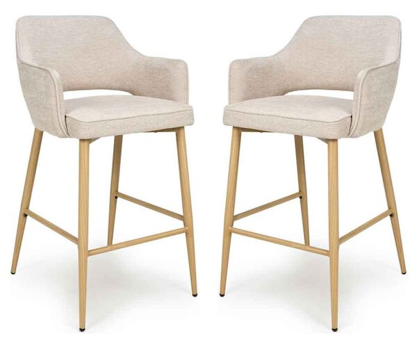 Eureka Natural Fabric Bar Chairs with Oak Legs in Pair