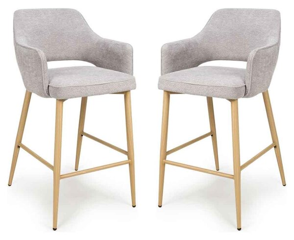 Eureka Pewter Fabric Bar Chairs with Oak Legs in Pair