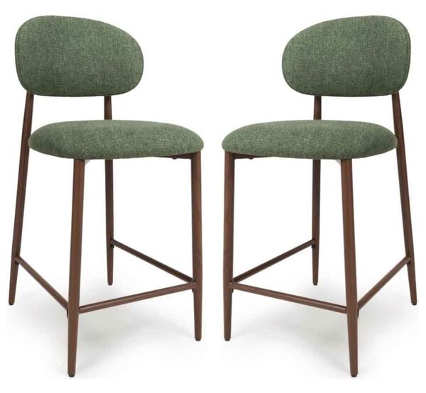 Eldoro Green Fabric Counter Bar Chairs with Brown Legs in Pair