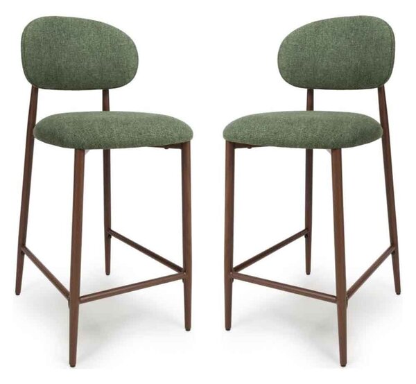 Eldoro Green Fabric Bar Chairs with Brown Legs in Pair
