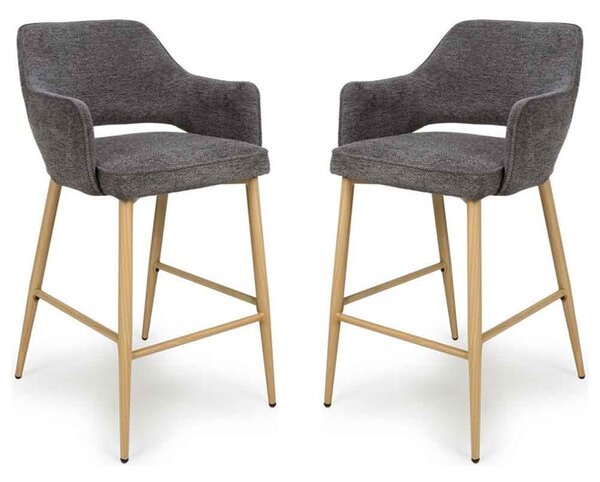 Eureka Dark Grey Fabric Bar Chairs with Oak Legs in Pair