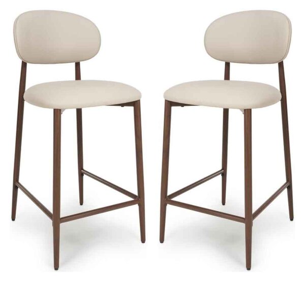 Eldoro Taupe Faux Leather Bar Chairs with Brown Legs in Pair