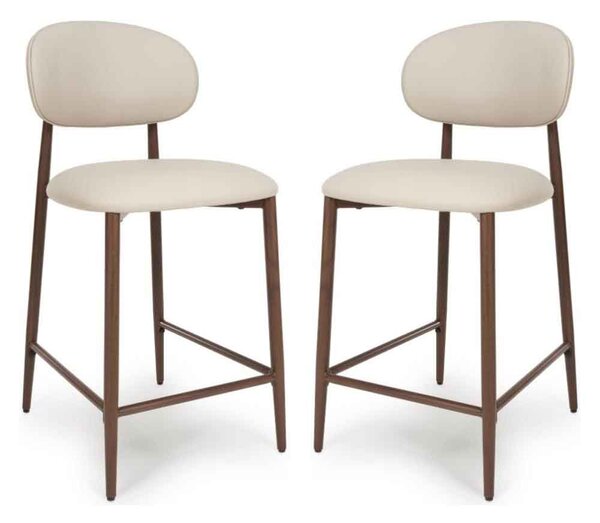 Eldoro Taupe Faux Leather Counter Bar Chairs with Brown Legs in Pair
