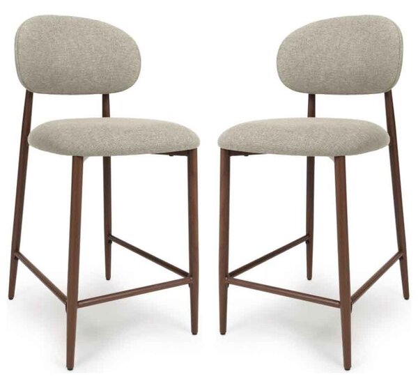 Eldoro Alabaster Fabric Counter Bar Chairs with Brown Legs in Pair