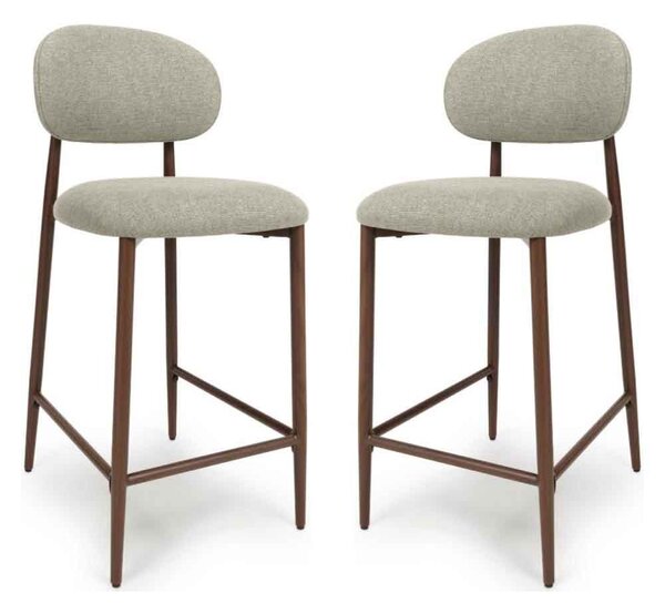 Eldoro Alabaster Fabric Bar Chairs with Brown Legs in Pair