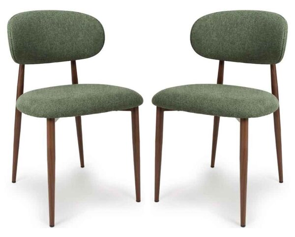 Eldoro Green Fabric Dining Chairs with Brown Legs in Pair