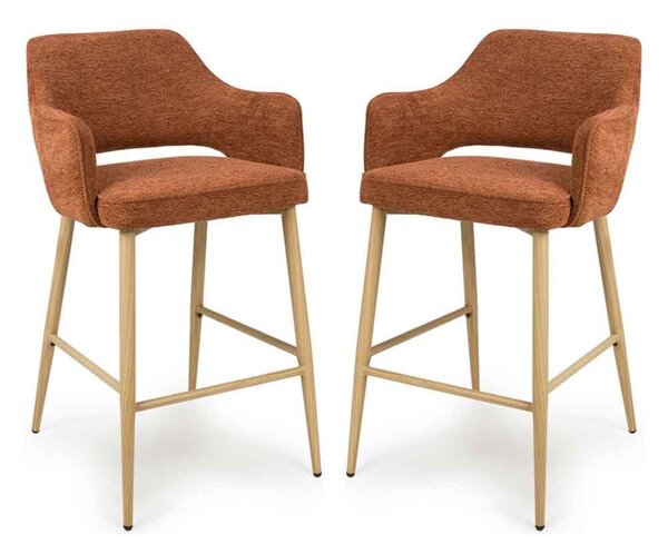 Eureka Rust Fabric Bar Chairs with Oak Legs in Pair