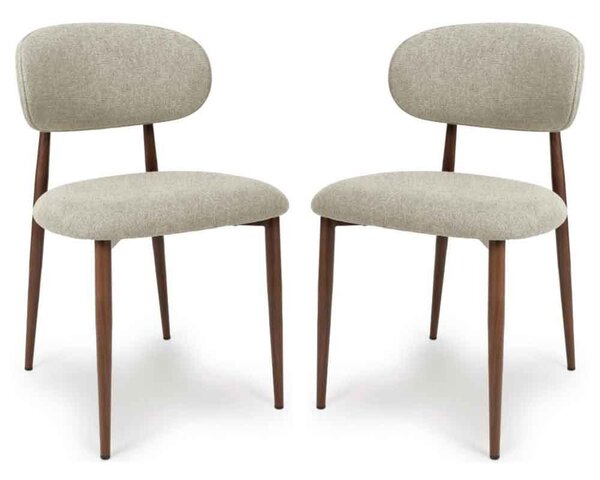 Eldoro Alabaster Fabric Dining Chairs with Brown Legs in Pair