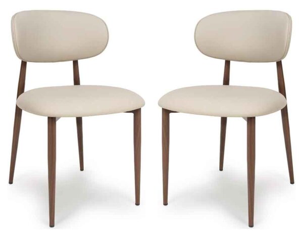 Eldoro Taupe Faux Leather Dining Chairs with Brown Legs in Pair
