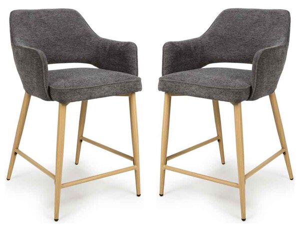 Eureka Grey Fabric Counter Bar Chairs with Oak Legs in Pair