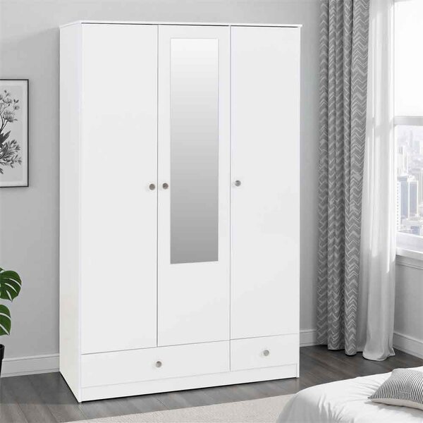 Delvian High Gloss Wardrobe With 3 Doors and 2 Drawers In White